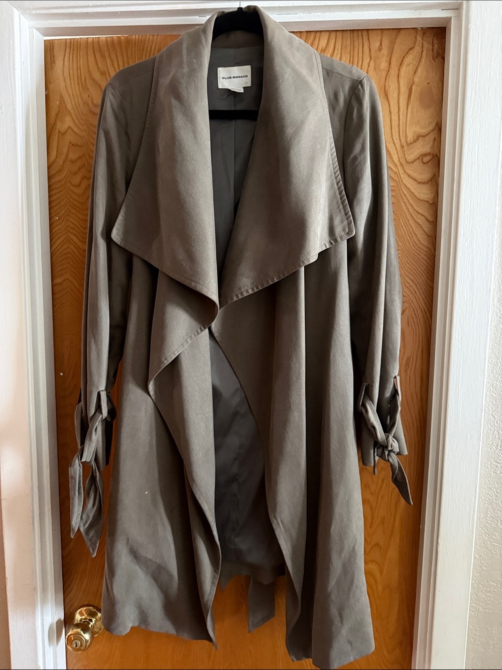 Women's Green Draped Open-Front Trench Coat